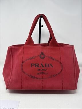 PRADA Red Canapa Medium-Large  Logo Tote Bag Canvas